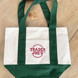 NWT TRADER JOES Mini Canvas Tote Bag Green
